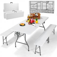 YOEVU - KIt mesa plegable y 2 bancos 180cm