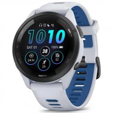 Garmin Forerunner 265 46mm Bisel negro con carcasa en blanco y correa de silicona en blanco/azul