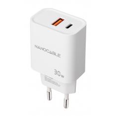 CARGADOR NANOCABLE USB-C/PD + USB-A/QC 30W BLANCO