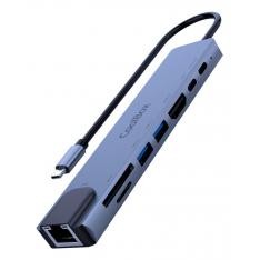 MINIDOCK COOLBOX C81 ALUMINIO USB-C A HDMI 4K/2xUSB-A/PD 100W/USB-C/SD/MICROSD/RJ45