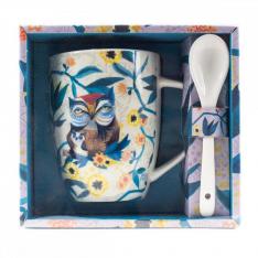 TAZA CON CUCHARA ENESCO BUHOS
