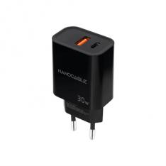 CARGADOR NANOCABLE USB-C/PD+USB-A/QC 30W NEGRO