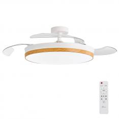 CONCEPT NATURE Ventilador de techo con luz  aspas retractiles estilo madera
