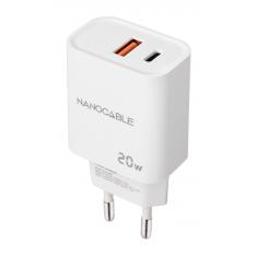 CARGADOR NANOCABLE USB-C/PD + USB-A/QC 20W, BLANCO