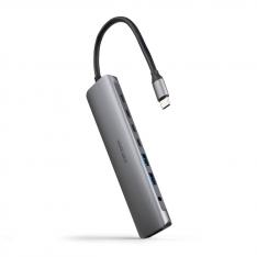 HUB NANOCABLE USB-C 8 EN 1 CONVERSOR USB-C 3.1 A 2XUSB-A 3.0 + 3XUSB-C 3.0 + USB-C PD + HDMI 4K@60HZ + AUDIO JACK 3.5 ALUMINIO GRIS 18 CM