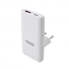 CARGADOR DE PARED TOOQ GAN 65W 1X USB TIPO C 1X USB TIPO A