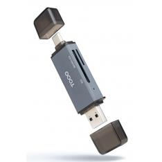 LECTOR DE TARJETAS TOOQ SD + TF, CON ENTRADAS USB-C 3.0 + USB A, GRIS