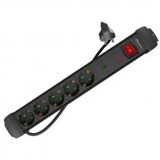 REGLETA LANBERG SP1 5 TOMAS SCHUKO PROTECCION HASTA 2500W NEGRA 1.5M
