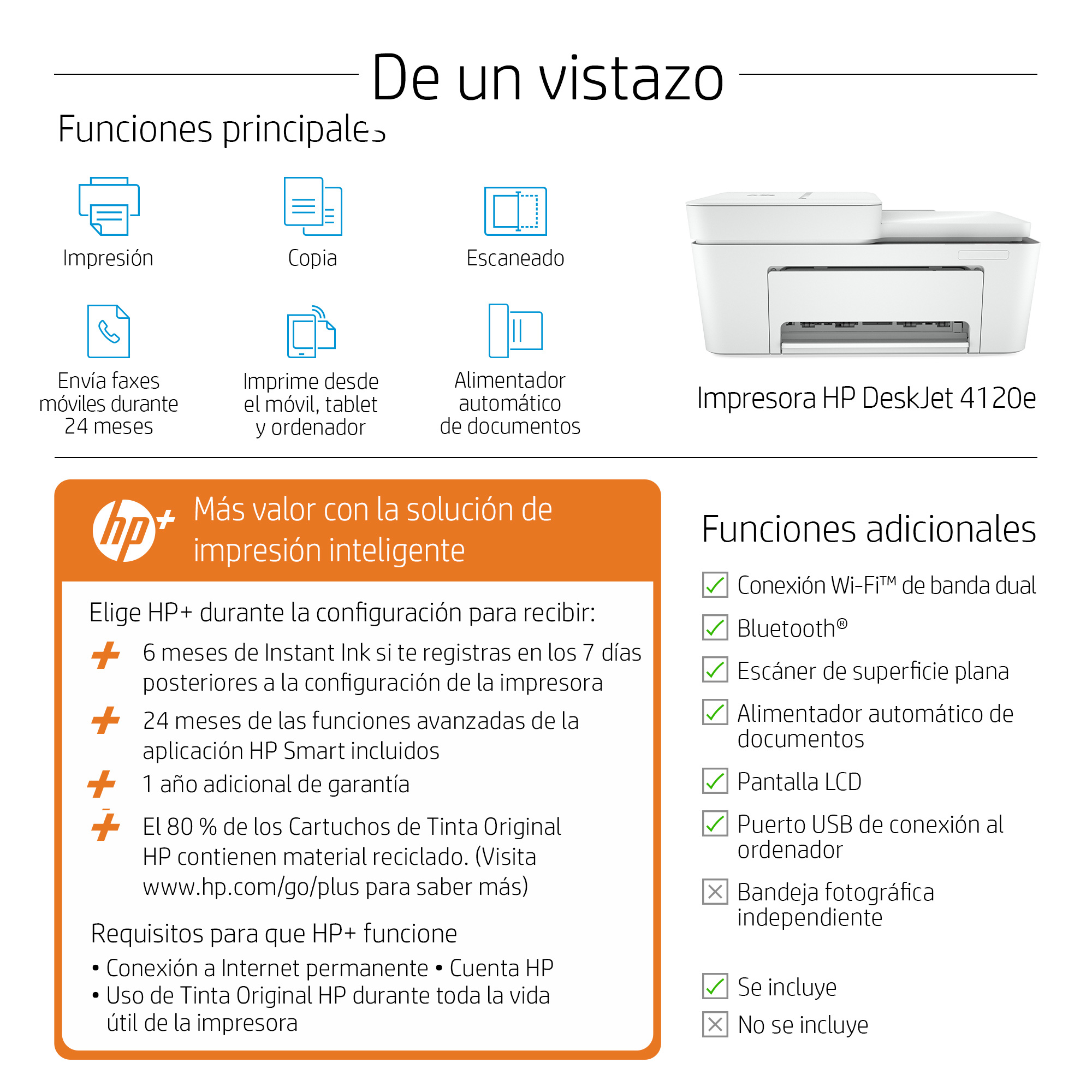 Multifuncion Hp Inyeccion Color Deskjet 4120e Fax/ A4/ 8.5ppm/ Usb/ Wifi |  Dynos